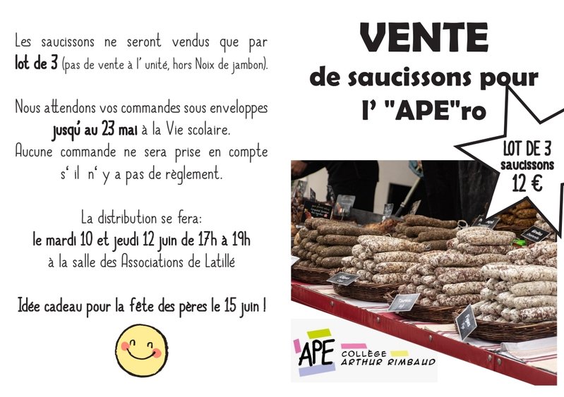 VENTE de saucissons pour l’ « APE »ro